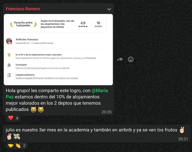 Resultado de alumno de Academia SuperHost